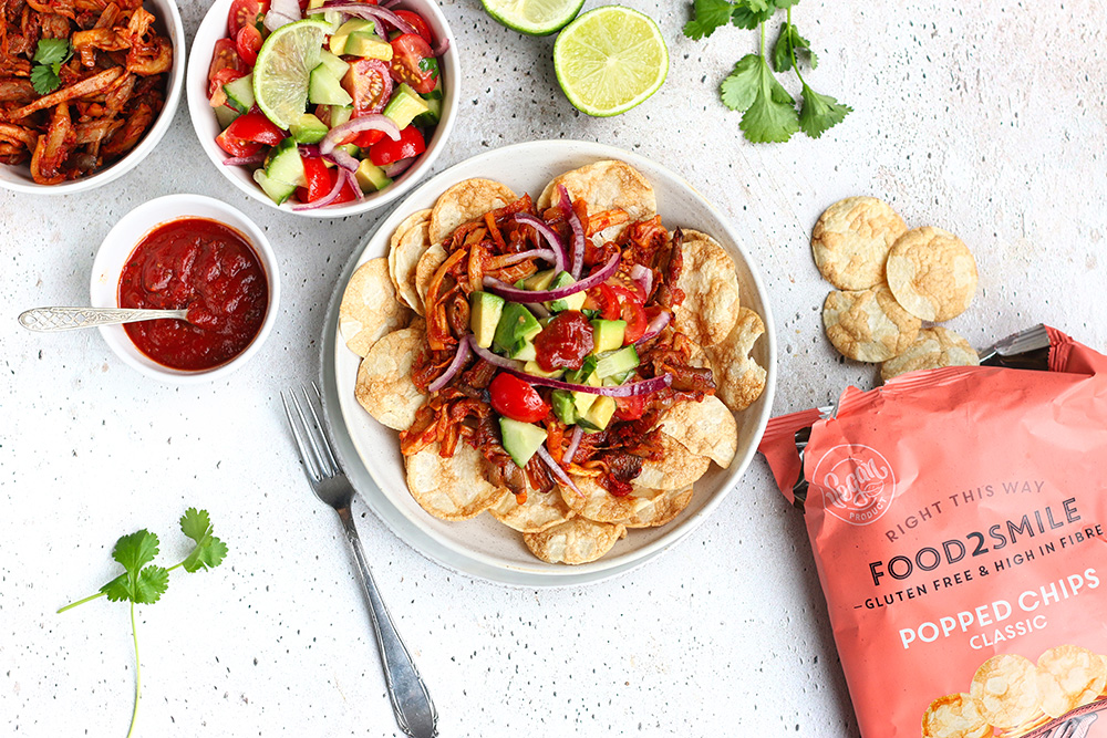 pulled mushroom met vegan chips